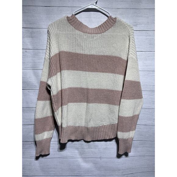 American Eagle Striped V-Neck Pink Cream Sweater Size XS - Picture 2 of 5